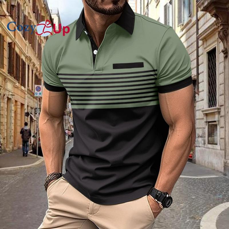 Cozy Up Poloskjorter for menn Kortermede Uformelle Polo T-skjorte Color Block Slim Fit Golfskjorter med lomme