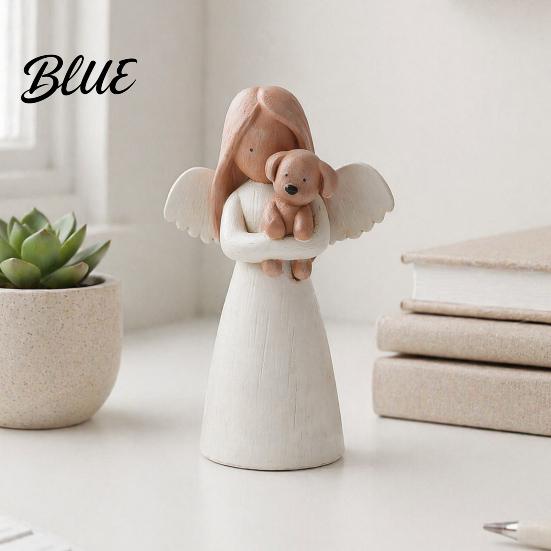 Sympathy Gifts for Loss of Pet Angel Holding Puppy Figurine Cute Dog Resin Statue Home Unique Cat Owners Desk Decor Handcrafted Wood Carving Texture