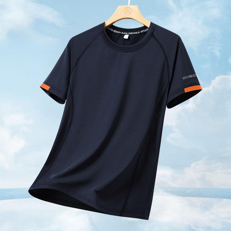 Herr Snabbtorkande T-shirt Herr Sommar Is-Siden Andningsbar Topp Löpning Fitness Lös Sportkläder