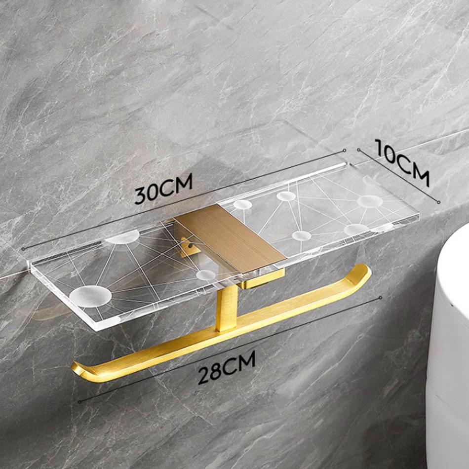 Gold Toilet Paper Holder with Shelf Black Aluminum Creative Acrylic Double Paper Towel Rack Tissue Hanger for Bathroom Kitchen