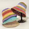 Handwoven Straw Hat Women's Breathable Hollow Rainbow Bucket Hat Bucket Hat Niche Face Small Visor Basin Hat