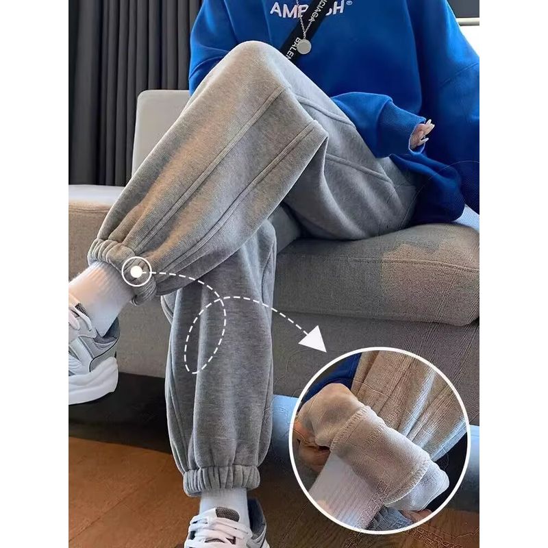 

Серые спортивные штаны женские весна и осень маленькие 2024 новый приход свободные с манжетами хлопковые повседневные штаны гаремы Black [not Fleece-lined] Spring and autumn S