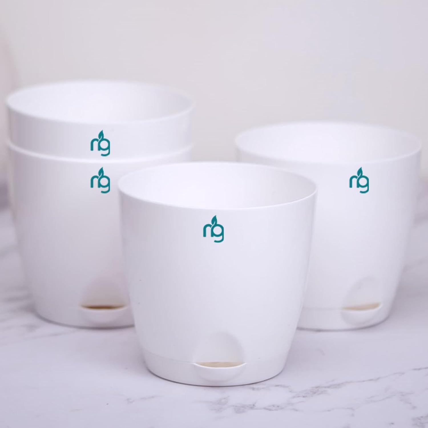 

Combo of 4 Self Watering Flower Pots for Plants | Plastic Plant Pots | Planter Pots for Home, Indoor Living Room,Garden