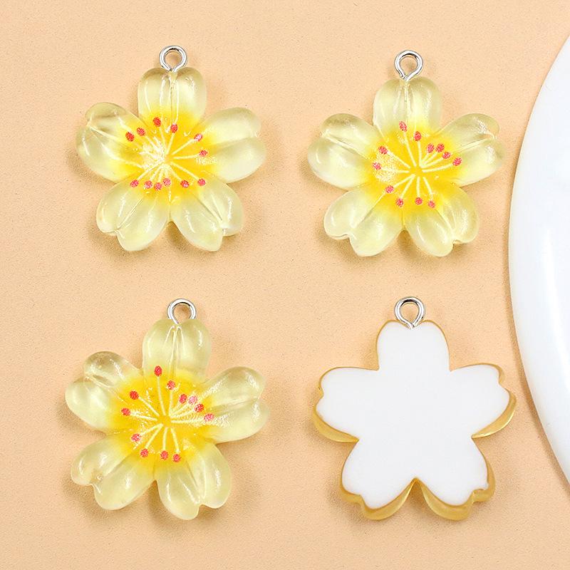DIY Resin Plant Charm: Transparent Lotus & Cherry Blossom Five-Petal Flower Pendants