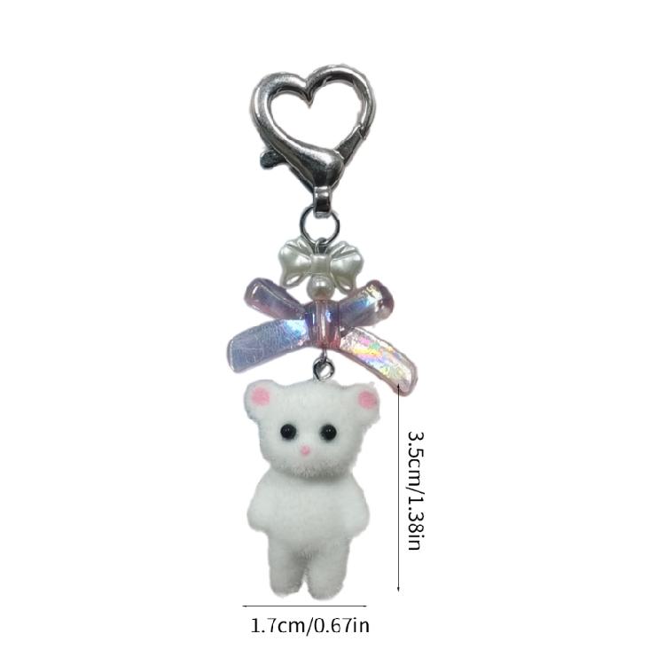 Cute Flocking Animal Keychain Cat Bear Doll Bowknot Pendant Keyring Accessories
