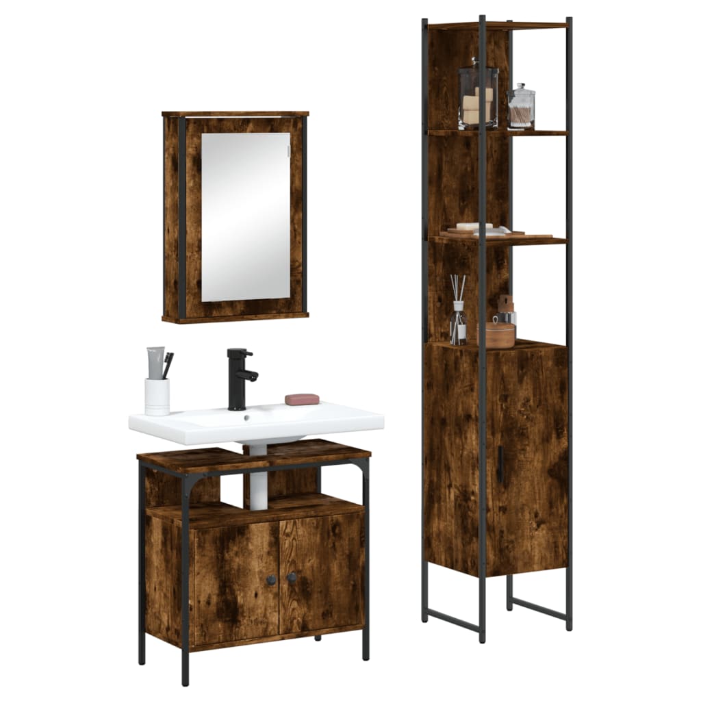 Vidaxl 3-Piece Bathroom Furniture Set, Smoked Oak