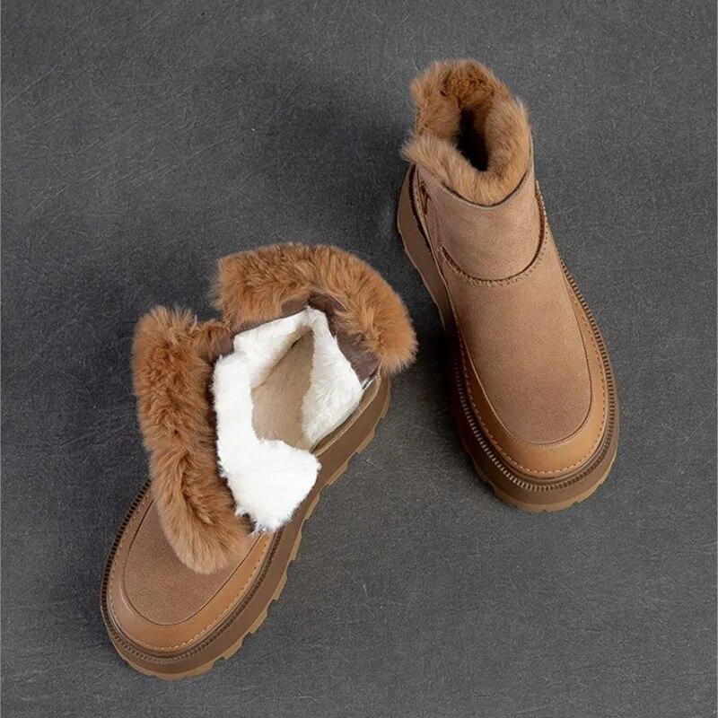 Johnature Thick Sole Snow Boots With Plush Warm Side Zipper Versatile Retro Solid Color Women's Shoes