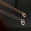 Women's High-End Diamond Pig Nose Necklace & Bracelet Set: Versatile Fashion Clavicle Chain