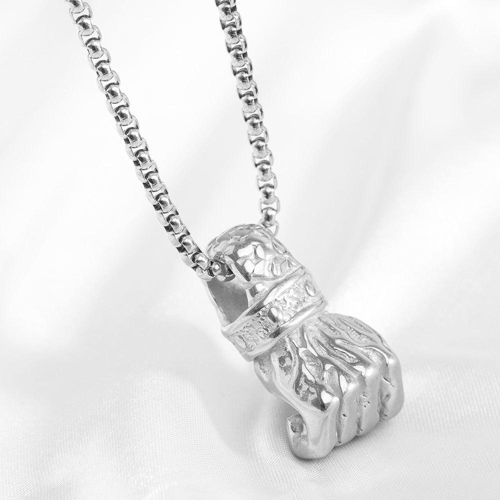 European and American New Retro Fashion 31MM Clenched Fist Pendant Titanium Steel Necklace