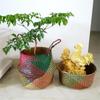 Nordic Foldable Seagrass Storage Basket Patchwork Seagrass Garden Flower Pot Planter Laundry Basket