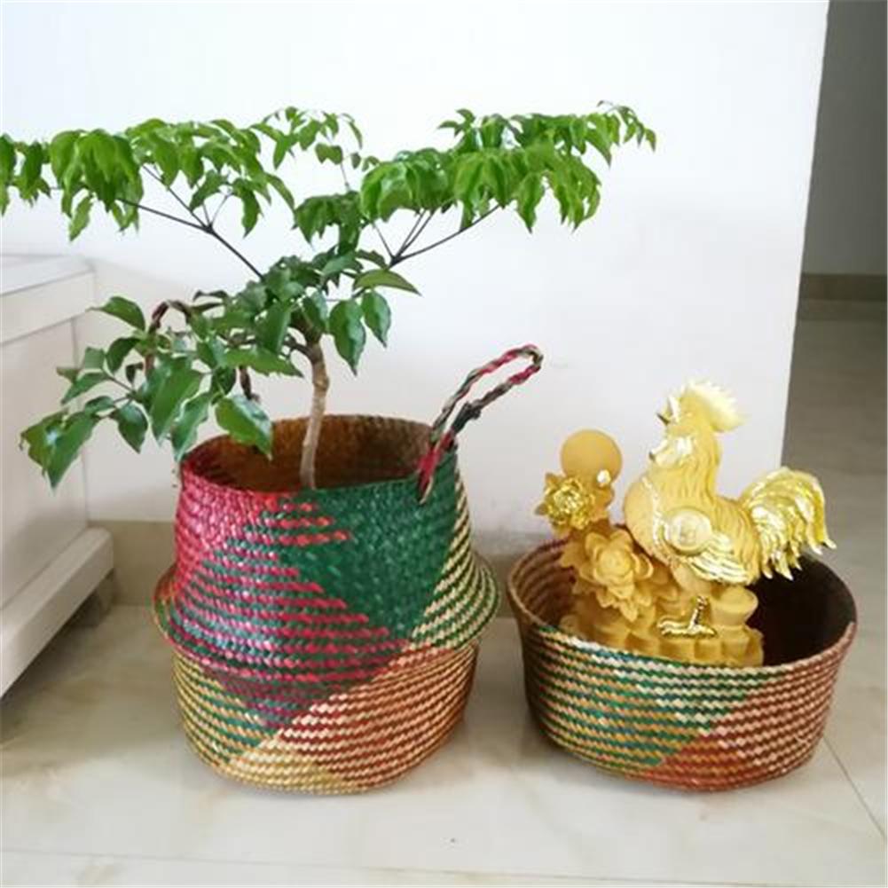 Nordic Foldable Seagrass Storage Basket Patchwork Seagrass Garden Flower Pot Planter Laundry Basket