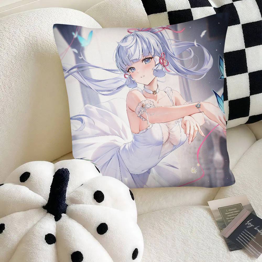 Game Anime Genshin Impact Kamisato Ayaka Pillow Case Fashion Square Pillowcase Bedroom Sofa Room Ins Decoration Leisure