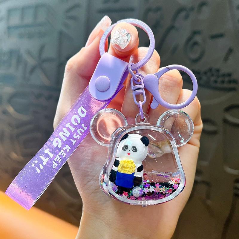 Exquisite Quicksand Panda Keychain: Cartoon Oil-Filled Doll Bag Pendant and Car Accessory