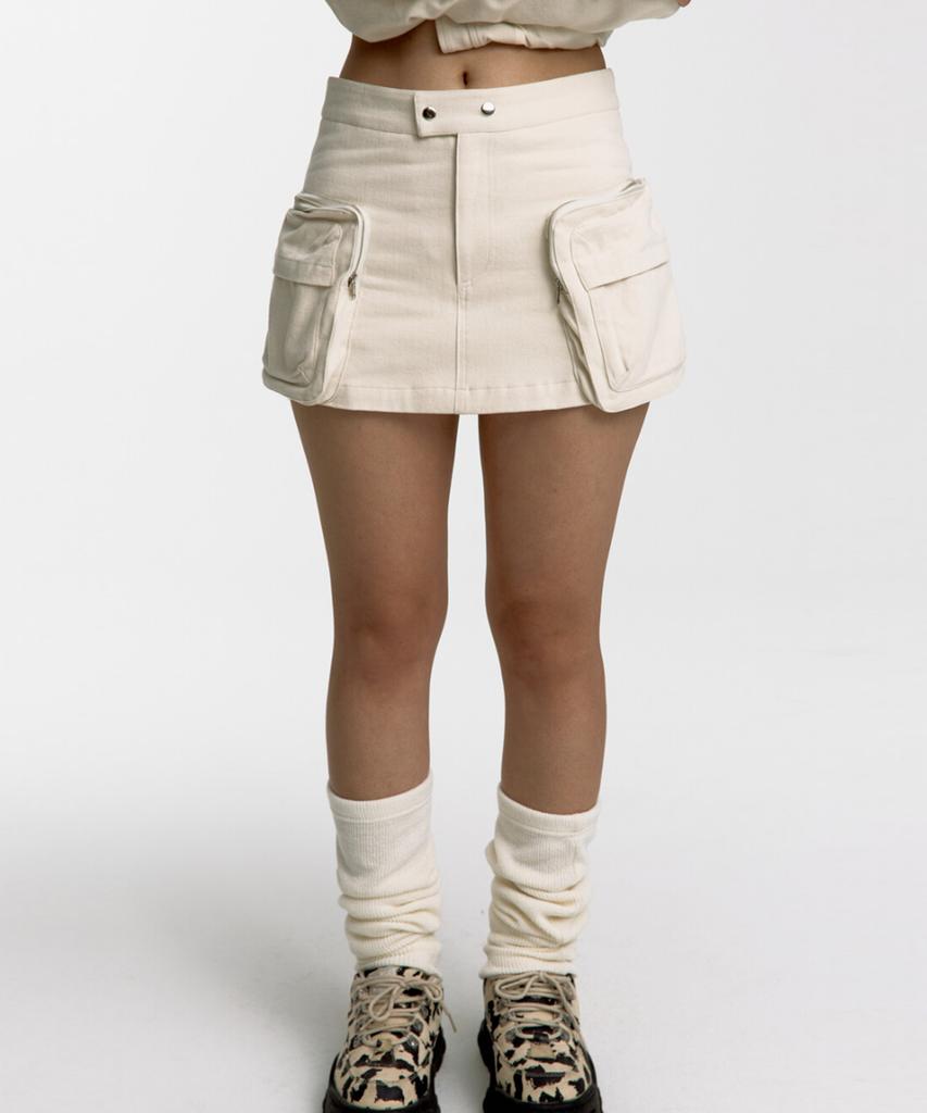 Kasiko Fluffy Cargo Mini Skirt Pants Ivory
