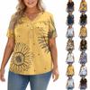 Women's Fashionable Casual V Neck Button Up Oversized Short Sleeve Printed Top
