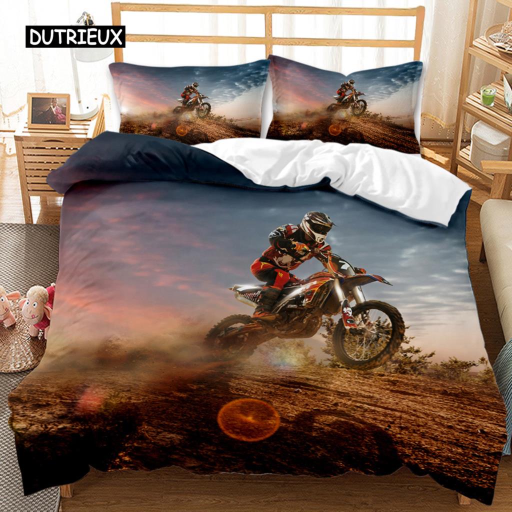 Motorrad Bettbezug, Motocross Fahrer Jugendliche Rennen Motorrad Dirtbike Motorrad Fahrzeuge Extremsportarten Bettbezug