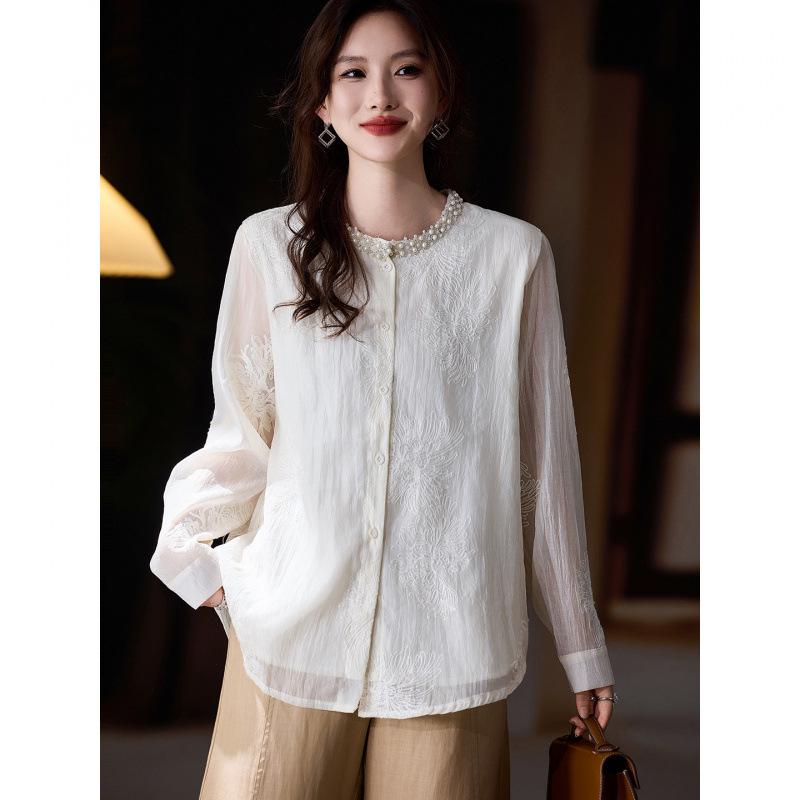 2026 European Style Plus Size Women s Long Sleeve Bead Embroidery Shirt - New Spring Arrival L