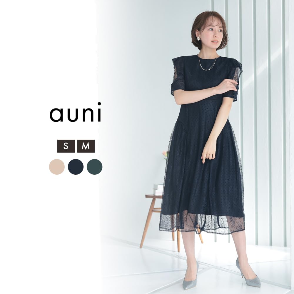 Party Wedding Flocked Dot Party Secondary 322198 [MORE AUNI] Dress, Women's, Dress, Lace, Dress, 1.5th Party, Recital, Reception, Wedding, Wedding,