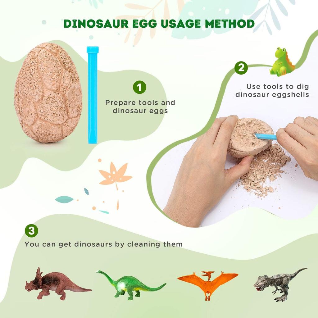 Dig Up Dinosaur Fossil Eggs, Break Open 12 Unique Eggs and Discover 12 Cute Dinosaurs, Easter Digging Toy for 3 4 5 6 7 8 9-12 Year Old Boys