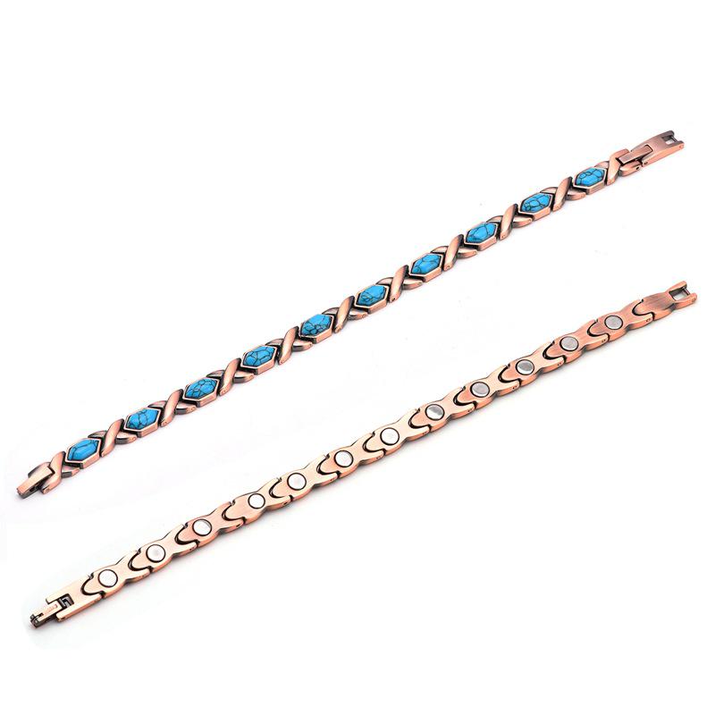 Retro Blue Turquoise Magnetic Ladies Bracelet - Pure Copper Design