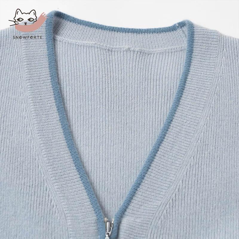 Sinuofude Women's 100% Cashmere V-Neck Zip Cardigan