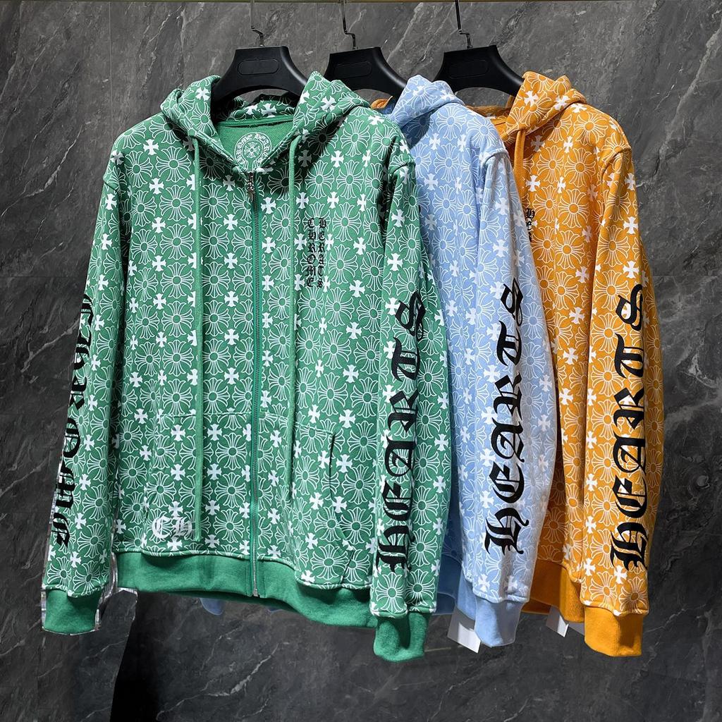 CHROME HEARTS Spring and Autumn Plus Size Horseshoe Dark Pattern Logo Zipper Hoodie Classic Style Logo Hoodie, Suitable for Couples to Wear