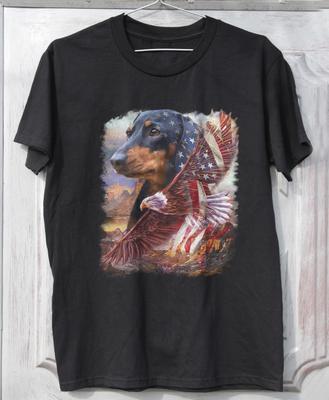 HOT! Dachshund American Patriot Dachshund Lover Black Heavy Cotton T-Shirt