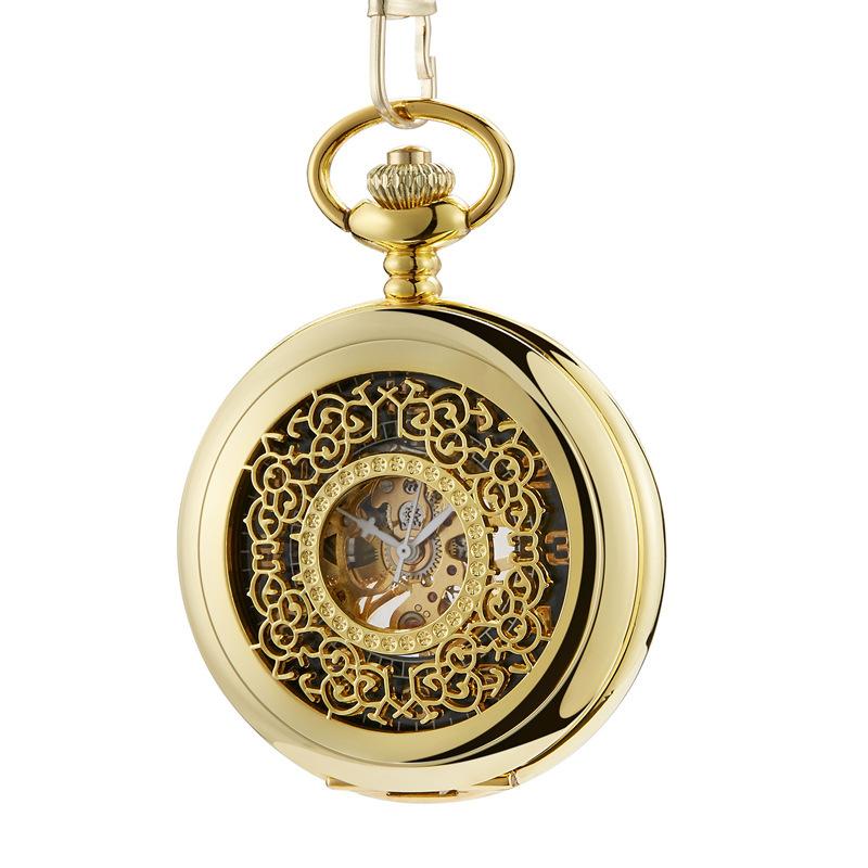 

Новые классические мужские часы-скелетоны, автоматические механические карманные часы, раскладные ретро-золотые мужские и женские антикварные подарочные часы