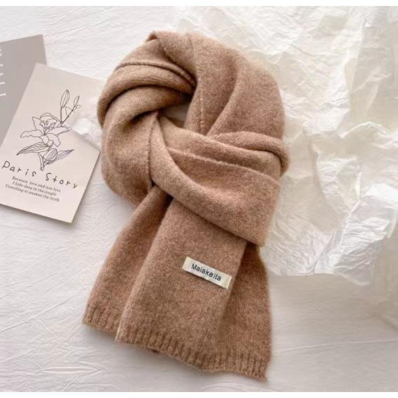 Korean Style Solid Color Wool Knitted Scarf for Women Autumn and Winter New Versatile Student Couple Warm Small Scarf