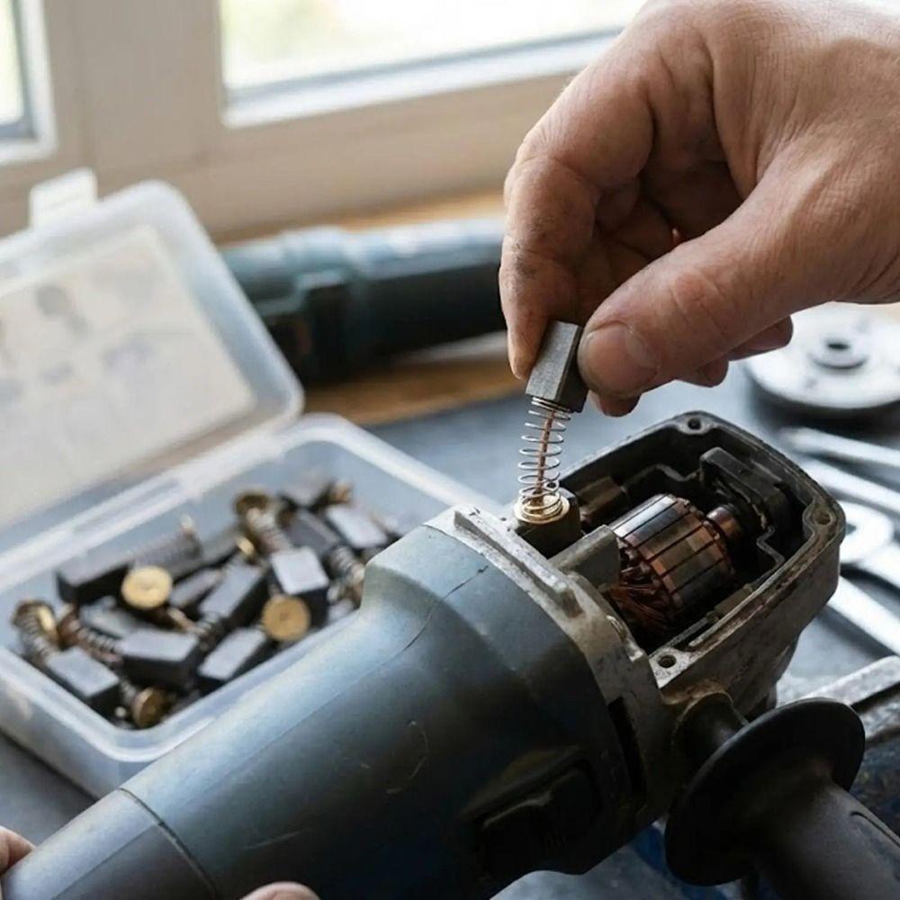 50Pcs Heavy-Duty Power Tool Carbon Brushes 5 Models with Metal Base Carbon Brush Replacement Kit Electric Motor Carbon Brushes
