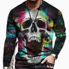 Personalized Skull Print Men's Tshirts Long Sleeve Tees Round Neck Casual Pullover Men's Clothing Plus Size