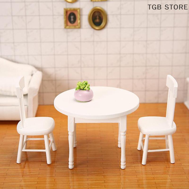 1/12 Dollhouse Miniature Furniture White Wooden Dining Table Chairs Model Toys