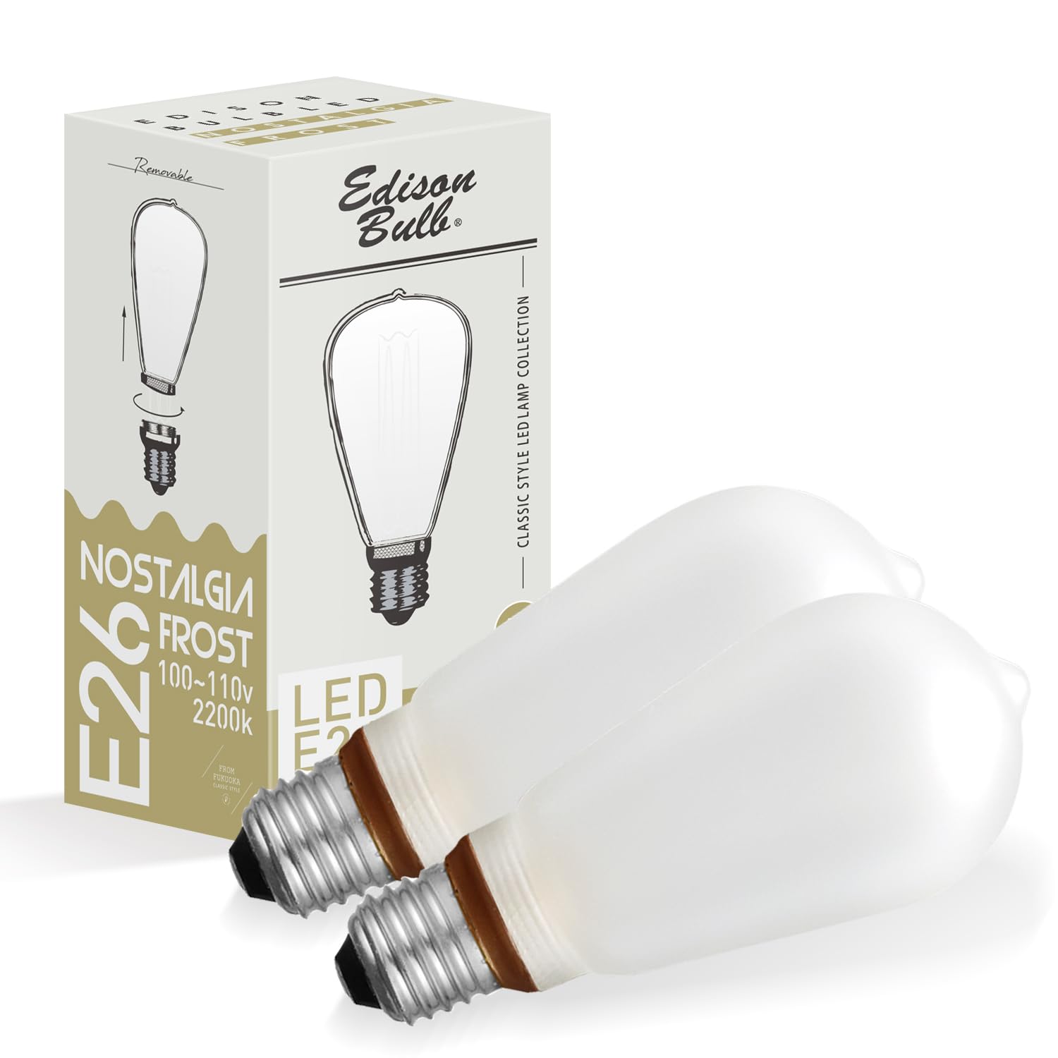 

[Set of 2] E26 Dimmable Edison Bulbs, LED Bulbs, Nostalgia (Long Frost), 150lm, 2200K, Warm White, Edison Bulbs, Bare Bulbs