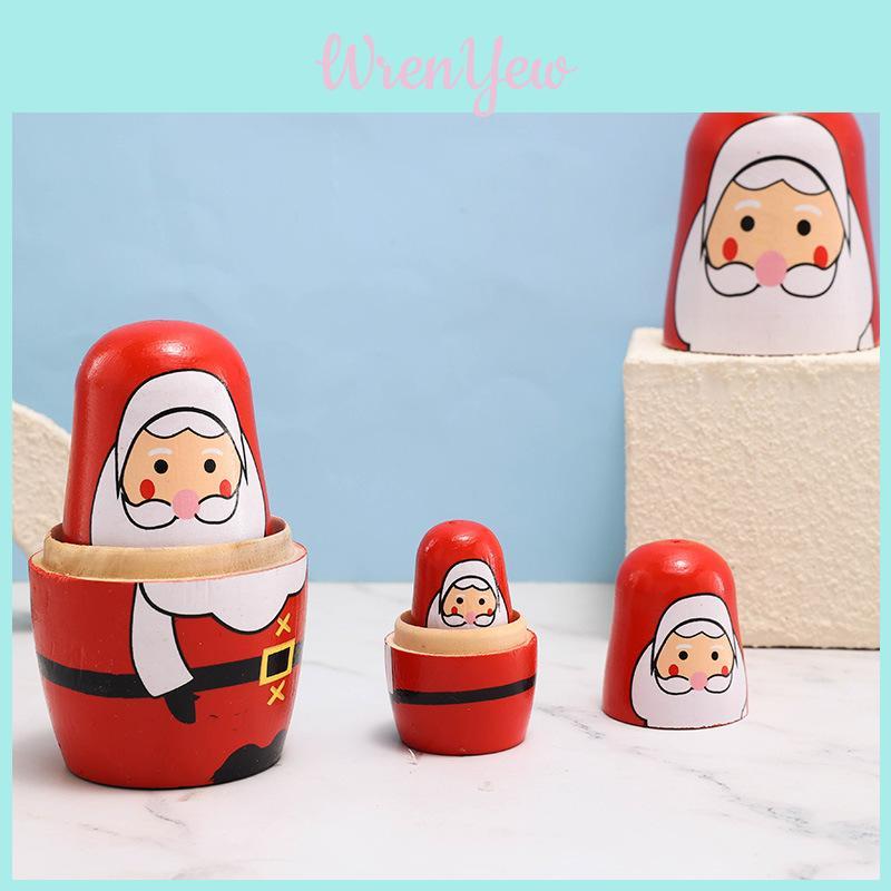Wooden Russian Nesting Dolls Set With Christmas Decor And Modern Minimalist Style For Holiday Gift