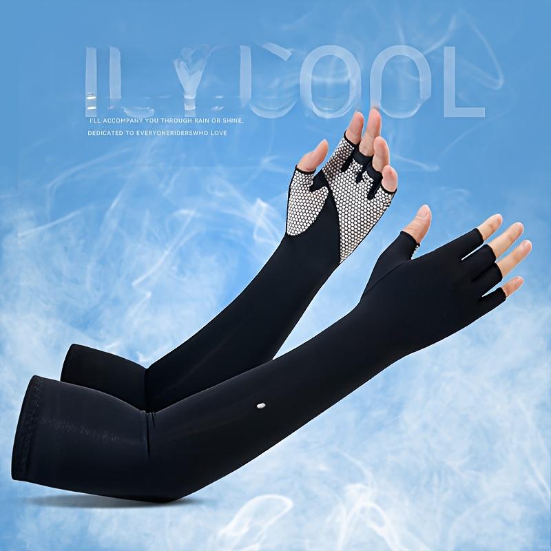 Summer Cooling Arm Sleeves for Men/Women, Half-Finger Sunshade Thin Arm Covers, Ice Silky Fiber Fabric, Outdoor Cooling Gloves