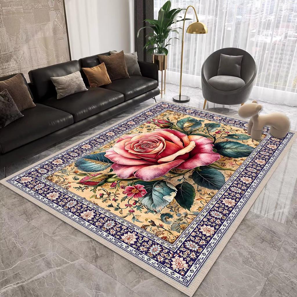 European Floral Large Carpet for Living Room Luxury Decoration Rug Retro Bedroom Non-slip Cloakroom Washable Soft Mat 200x300 cm