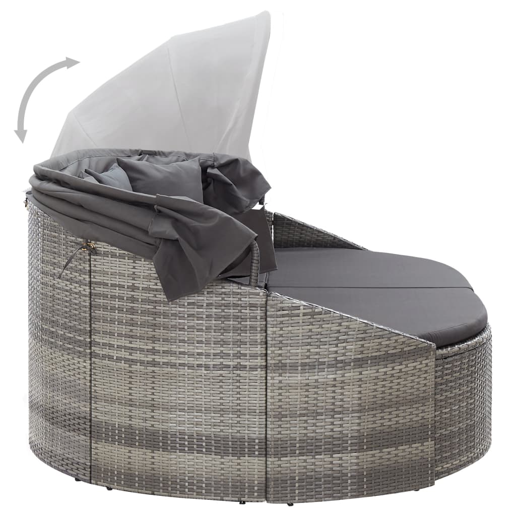 Outdoor Lounge Bed with Canopy Gray