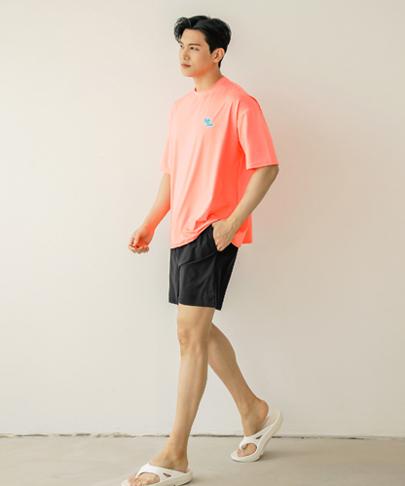Tyubeuteuli Men'S Basic Loose Fit Short Sleeve Rash Guard A604 Peach