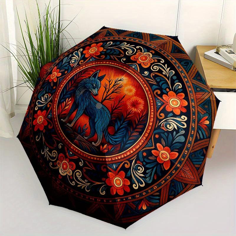 

Bohemian Wolf Mandala Rug, Vibrant Floral Circular Tapestry for Living Room DecorUmbrella with Cute Design, Portable 3-Fold Compact Umbrella for Men &