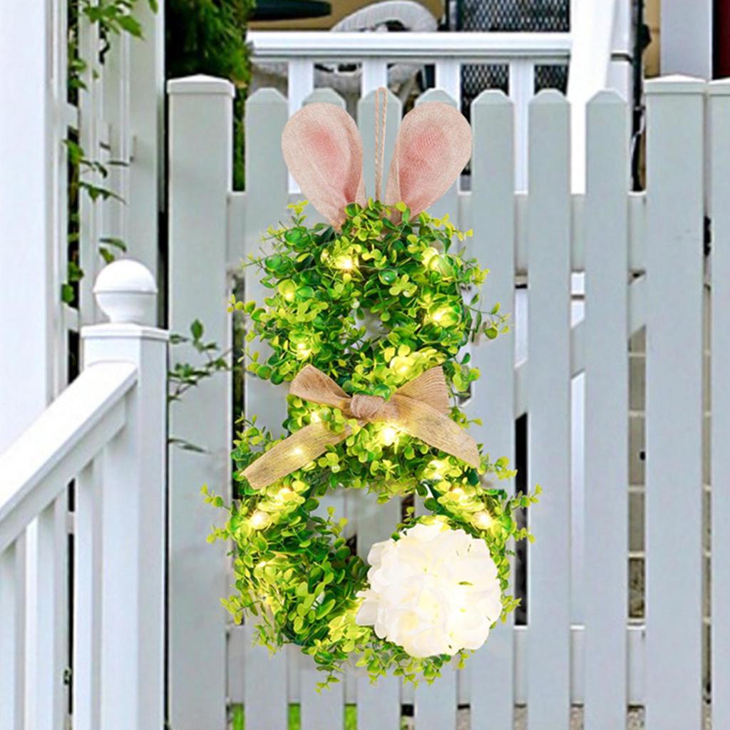 Easter Wreath for Front Door Wall Hanging Creative Festive Garland with Light for Farmhouse Festival Wedding Office Party Favors