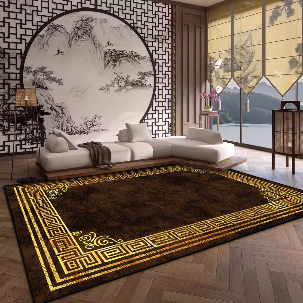 Luxury Big Size Antiskid Living Room Rug Soft Golden Border Bedroom Decoration Carpet Washable Room Decor Home Mats Customizable