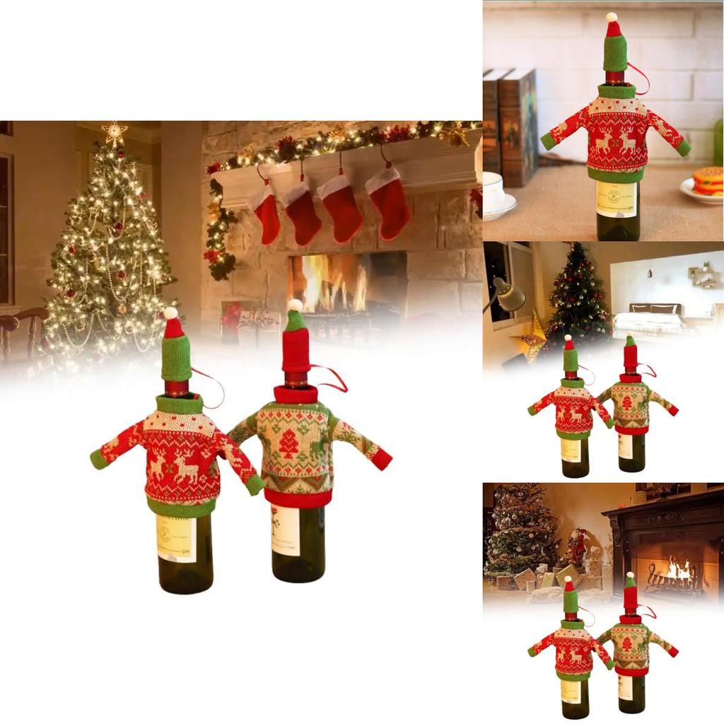 Christmas Knit Sweaters Wine Bottle Decor For Festive Dinner Table Setting