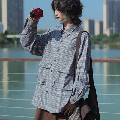 Boyue Qiyue Japanese Style Plaid Long-Sleeved Shirt Trendy All-Matching and Handsome Casual Ins Workwear with Pocket Coat for Men and Women