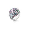 Round Geometry Big Ring for Women,Full Colorful Cubic Zircon Stone Finger Ring,Punk Statement Jewelry