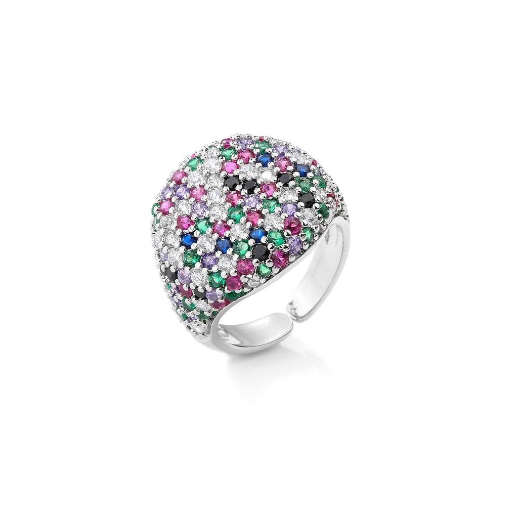 Round Geometry Big Ring for Women,Full Colorful Cubic Zircon Stone Finger Ring,Punk Statement Jewelry