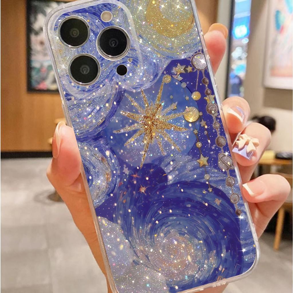 Purple Starry Sky Clear Anti-drop Case for iPhone 14/15/16/17 Promax