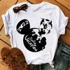 T-shirt ample mignon Disney à manches courtes pour femme avec tête de Mickey Mouse imprimée Mode Motif Haut en Coton