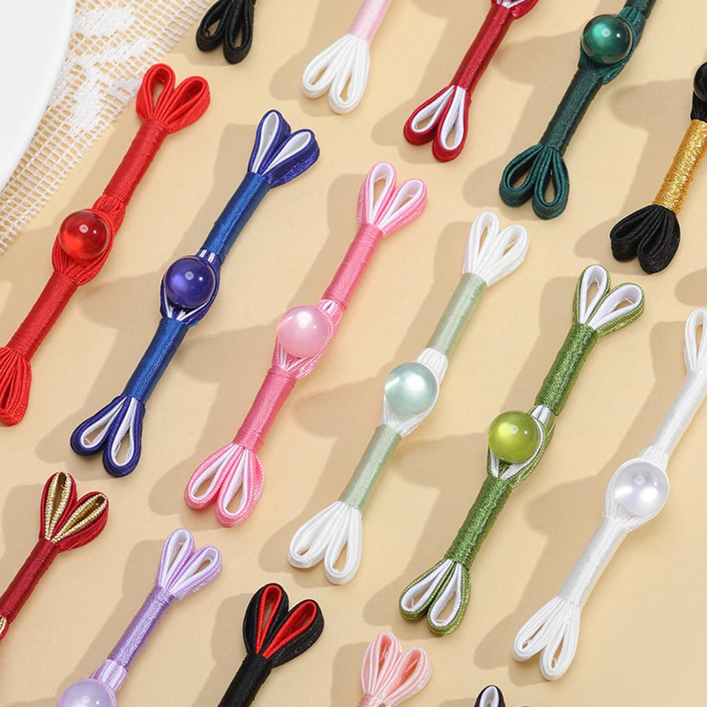 10pcs Handmade Chinese Frog Buttons Traditional Bead Embellished Fasteners Ethnic Clothing Accessories