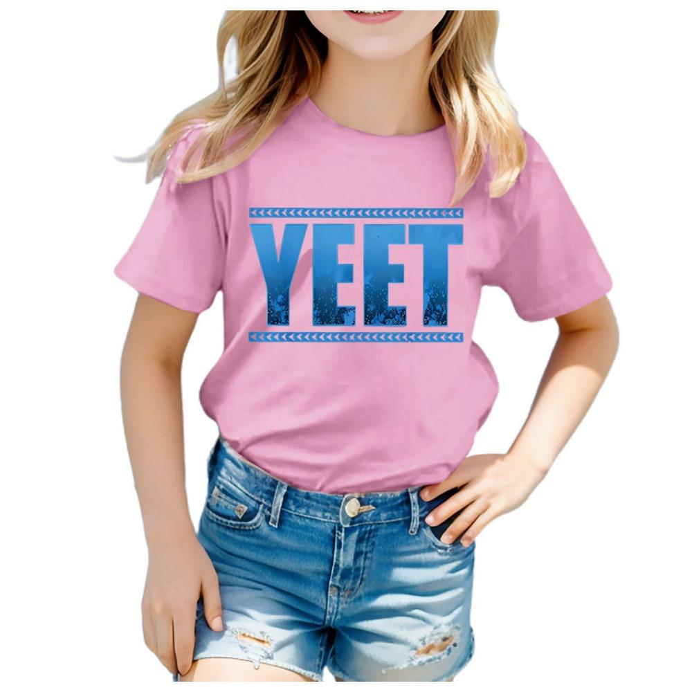 INS Girls YEET Lettering Printed Round Neck Short-sleeved T-shirt Casual Summer Wear for Children Kids Clothes Girl Clothes