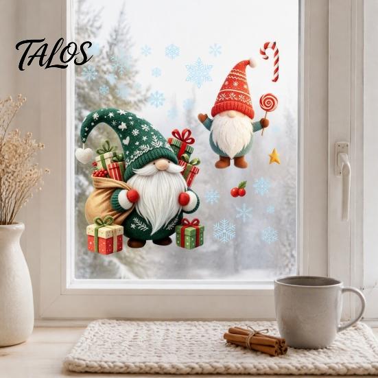 Indoor Window Art Christmas Gnome Cling, Waterproof Snowflake Glass Decal, PVC Decals Faceless Dwarf Static Sticker for Holiday Decoration Winter Home